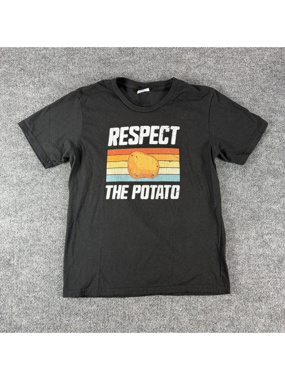 Port & Company Black 'Respect The Potato' Graphic T-Shirt Medium, humor, funny